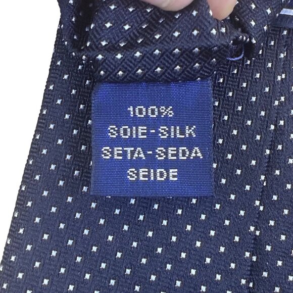 Faconnable Mens Navy Blue 100% Silk Polka Dot Necktie Elegant Classic Design - Picture 3 of 8